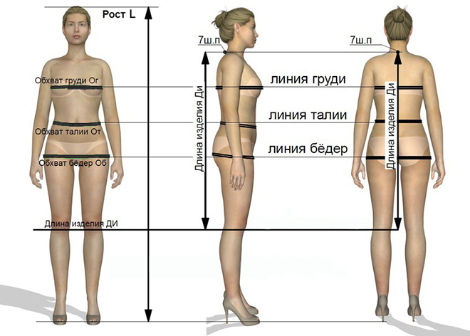 схема снятия размеров жен